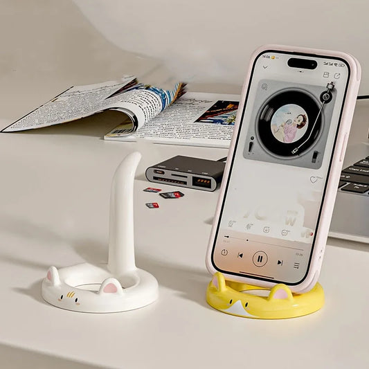 Cartoon Cat Phone Stand - Adjustable Angle, Portable Desktop Holder | Suitable for Most Phones | Video Watching & Call Viewing
