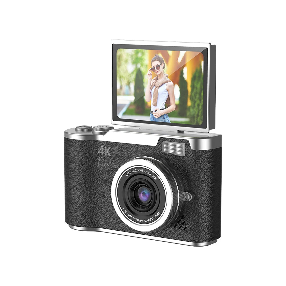 4K Digital Camera 48MP Compact Small Camera 8X Zoom Video Camcorder 180 Flip Screen Video Recorder for Teens Adult Beginner