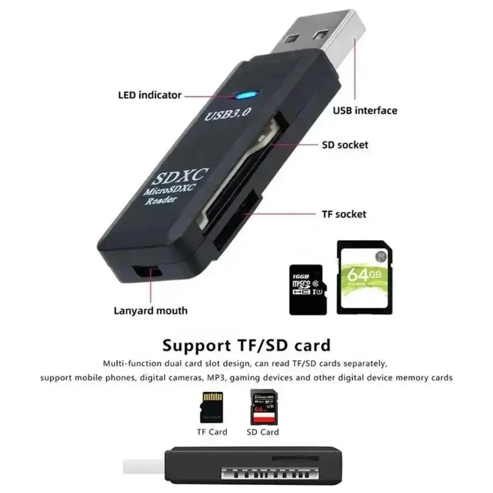 NEW 2 In 1 USB 3.0 2.0 Card Reader Micro SD TF Memory Card Reader USB Flash Drive Cardreader Adapter For PC Laptops Accessories