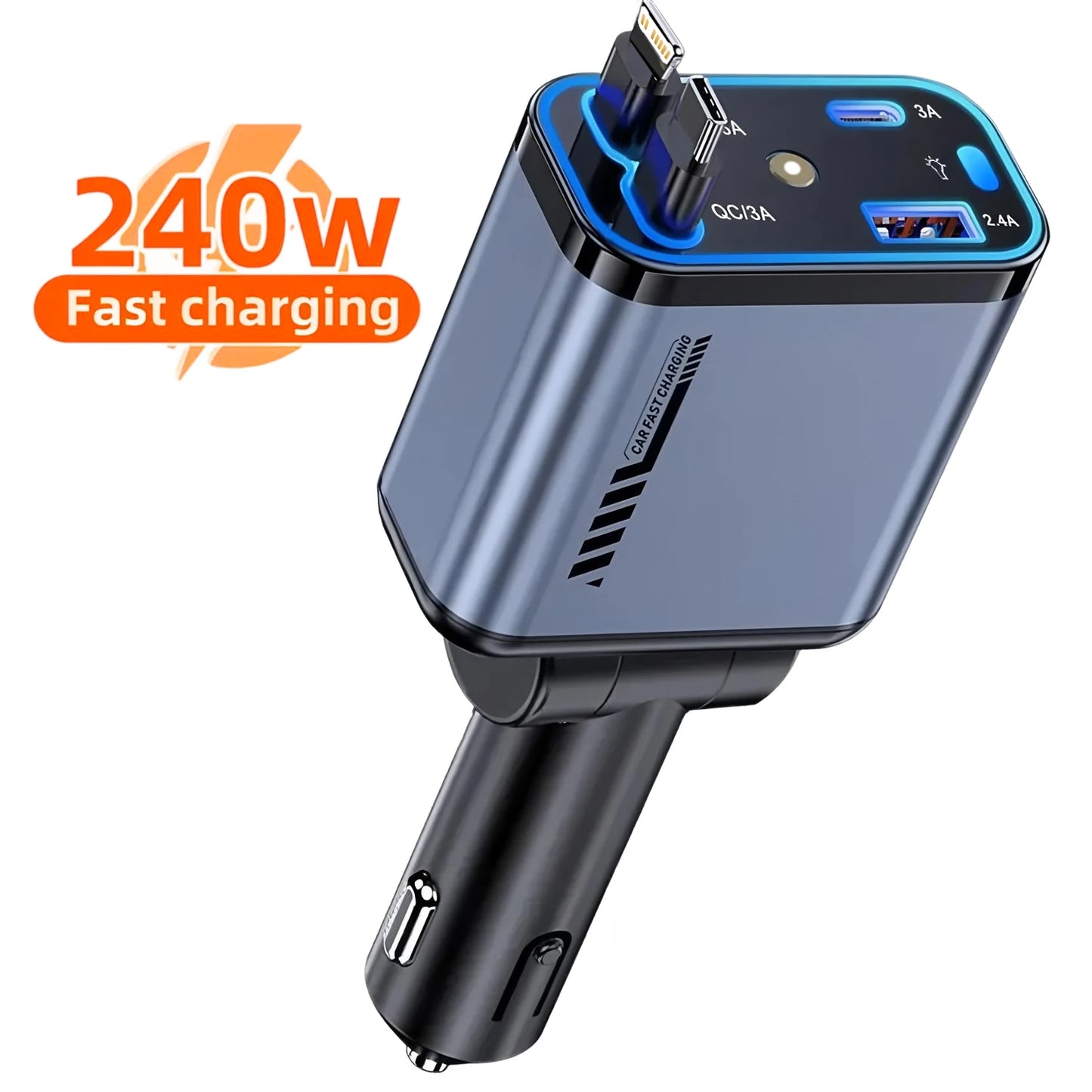 240W Car Charger With cable 4 Ports Fast Charge PD QC3.0 USB C Car Phone Charger Type C Adapter in Car For iphone Huawei Xiaomi