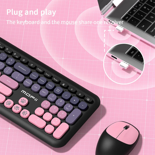 MOFii Wireless Connection Mixed Color Keycaps Thin Ergonomic 666 Wireless Keyboard and Mouse Set
