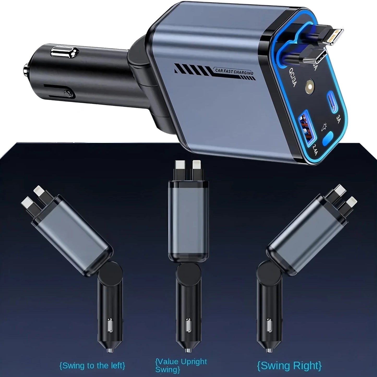 240W Car Charger With cable 4 Ports Fast Charge PD QC3.0 USB C Car Phone Charger Type C Adapter in Car For iphone Huawei Xiaomi