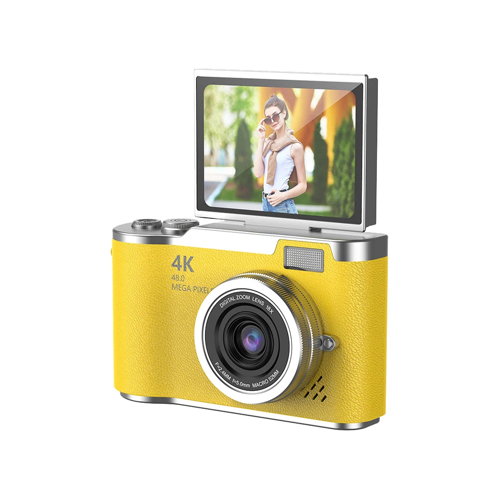 4K Digital Camera 48MP Compact Small Camera 8X Zoom Video Camcorder 180 Flip Screen Video Recorder for Teens Adult Beginner