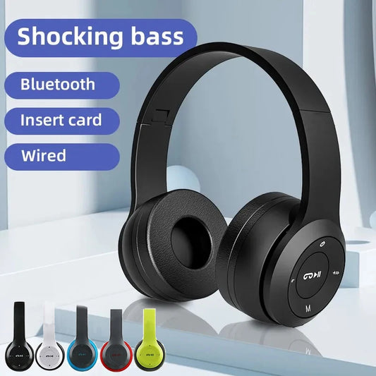 P47 Wireless Headphone 5.0 Bluetooth-compatible Headsets HiFi Stereo Foldable For All Smartphone with Microphone Support SD Card