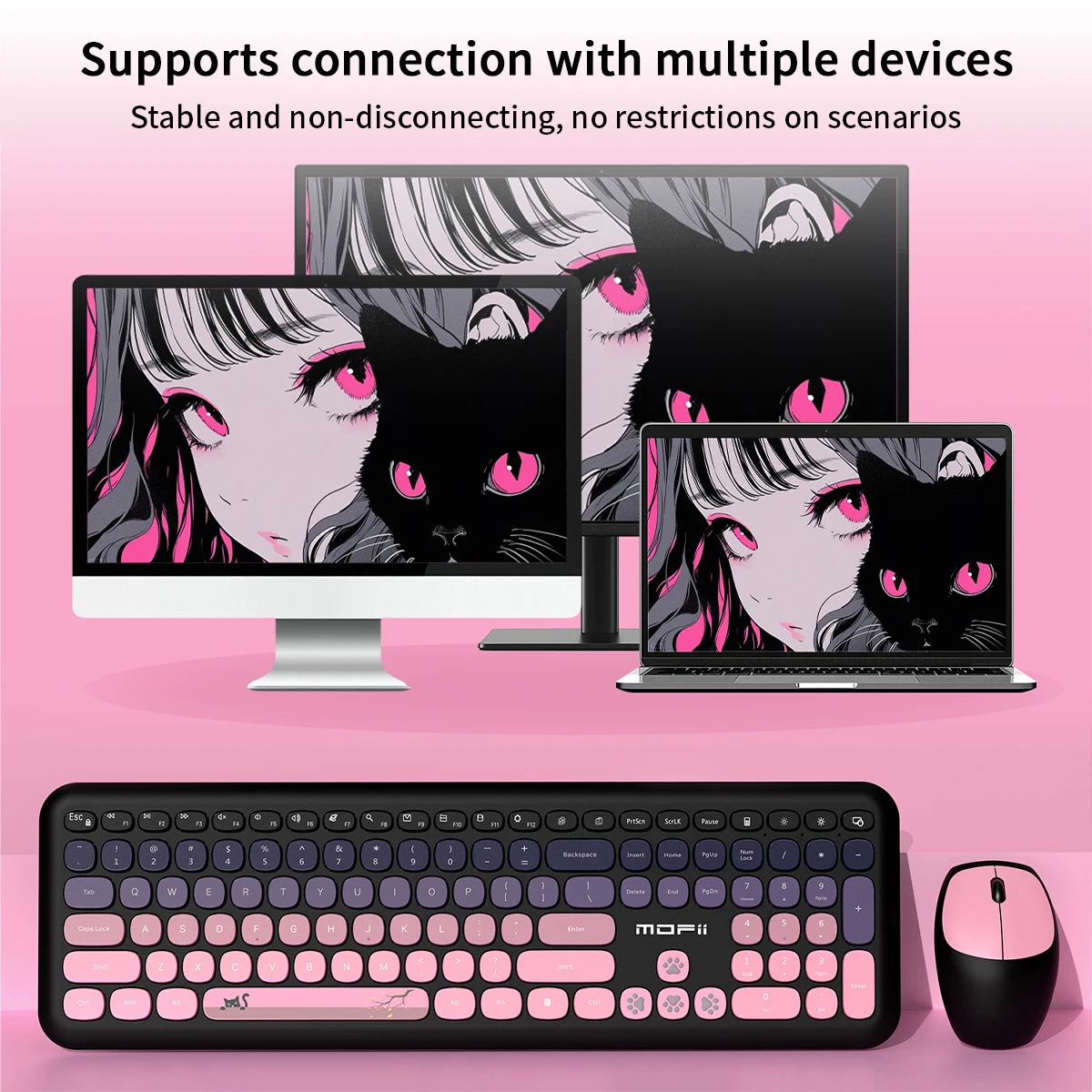 MOFii Wireless Connection Mixed Color Keycaps Thin Ergonomic 666 Wireless Keyboard and Mouse Set