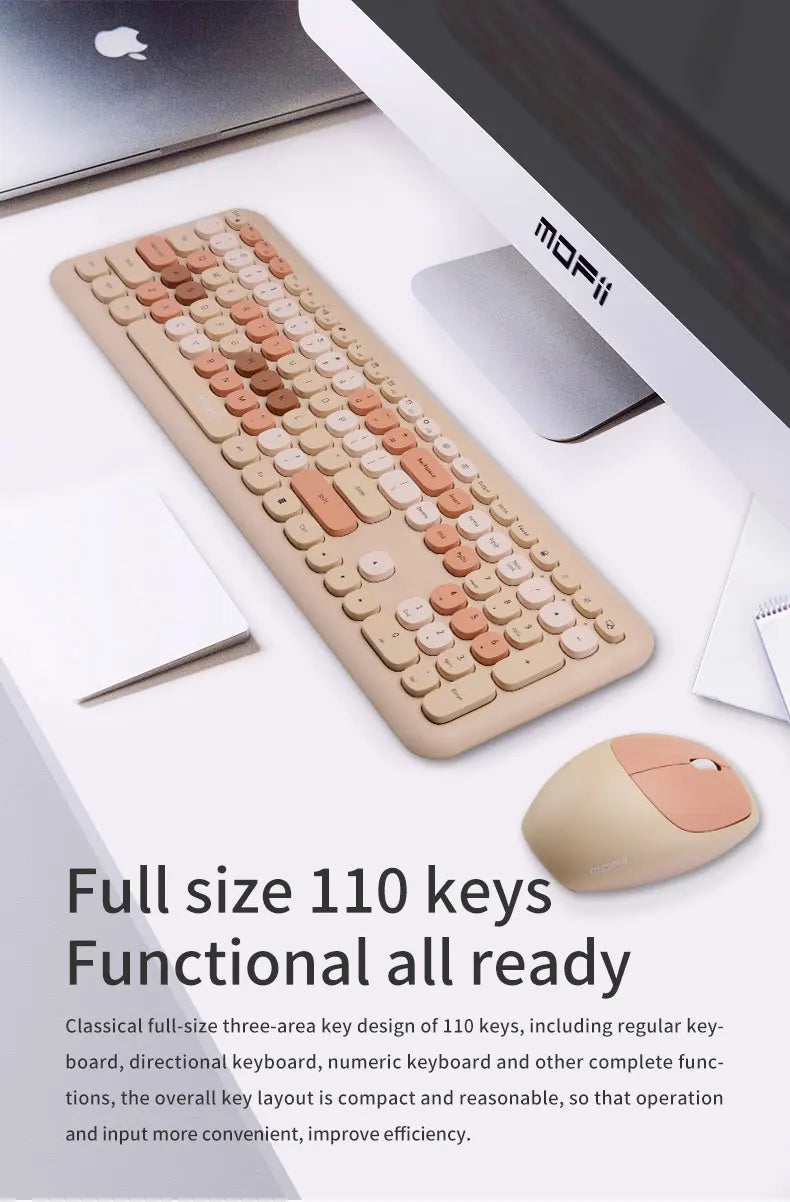 MOFii Wireless Connection Mixed Color Keycaps Thin Ergonomic 666 Wireless Keyboard and Mouse Set