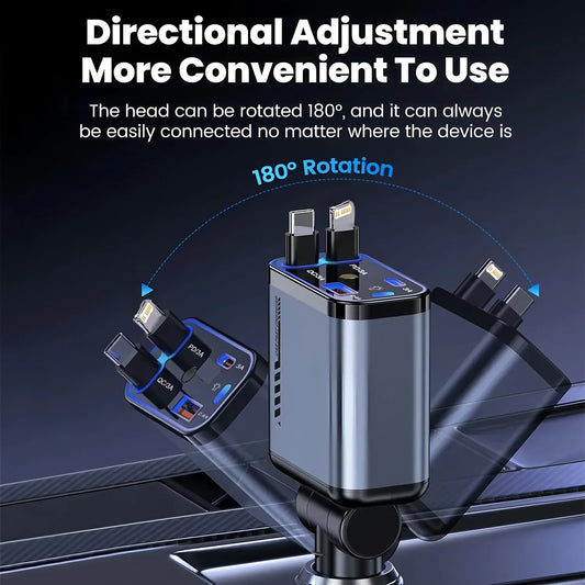 240W Car Charger With cable 4 Ports Fast Charge PD QC3.0 USB C Car Phone Charger Type C Adapter in Car For iphone Huawei Xiaomi