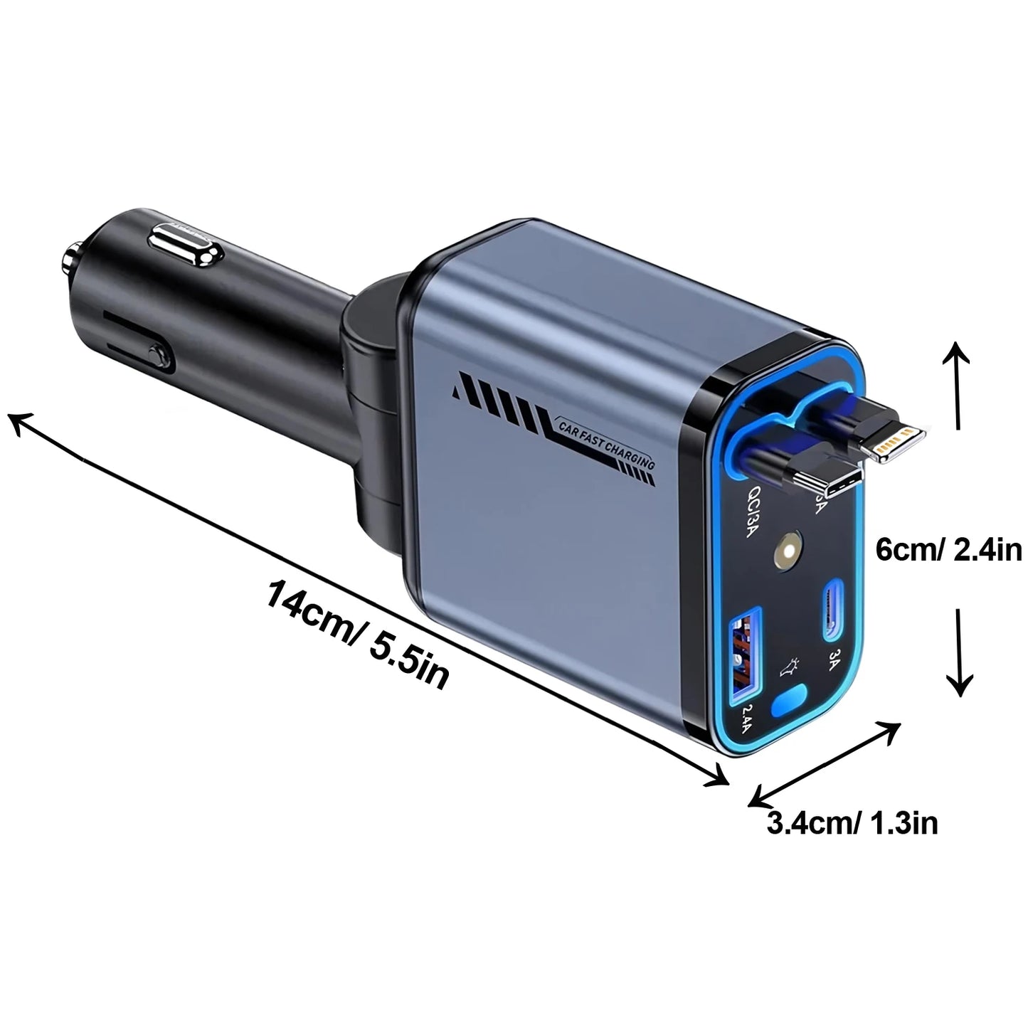 240W Car Charger With cable 4 Ports Fast Charge PD QC3.0 USB C Car Phone Charger Type C Adapter in Car For iphone Huawei Xiaomi