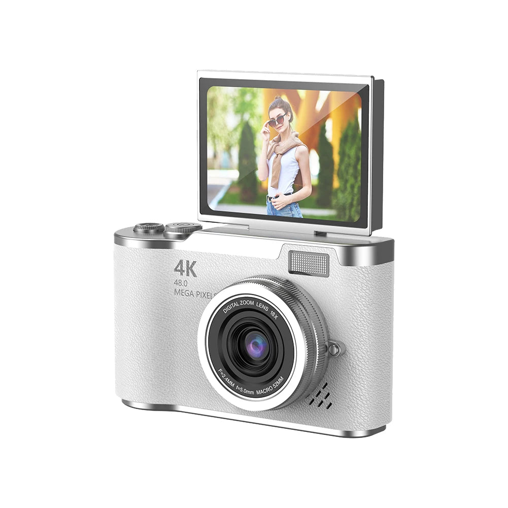 4K Digital Camera 48MP Compact Small Camera 8X Zoom Video Camcorder 180 Flip Screen Video Recorder for Teens Adult Beginner