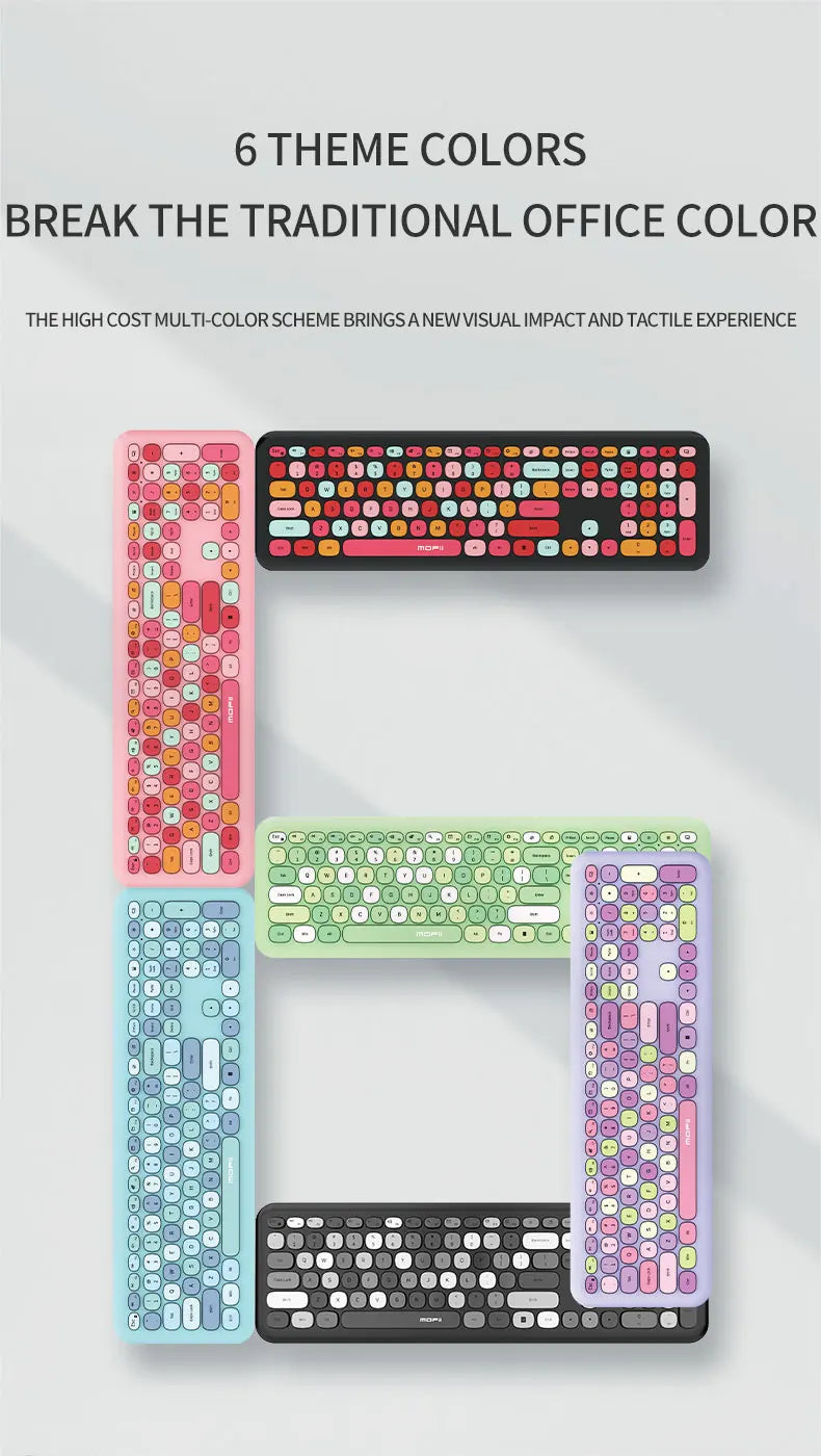 MOFii Wireless Connection Mixed Color Keycaps Thin Ergonomic 666 Wireless Keyboard and Mouse Set