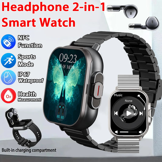 For Man Women New 2 in 1 Smart Watch With Earbuds Smartwatch TWS Bluetooth Earphone Heart Rate Blood Oxygen Monitor Sports Watch
