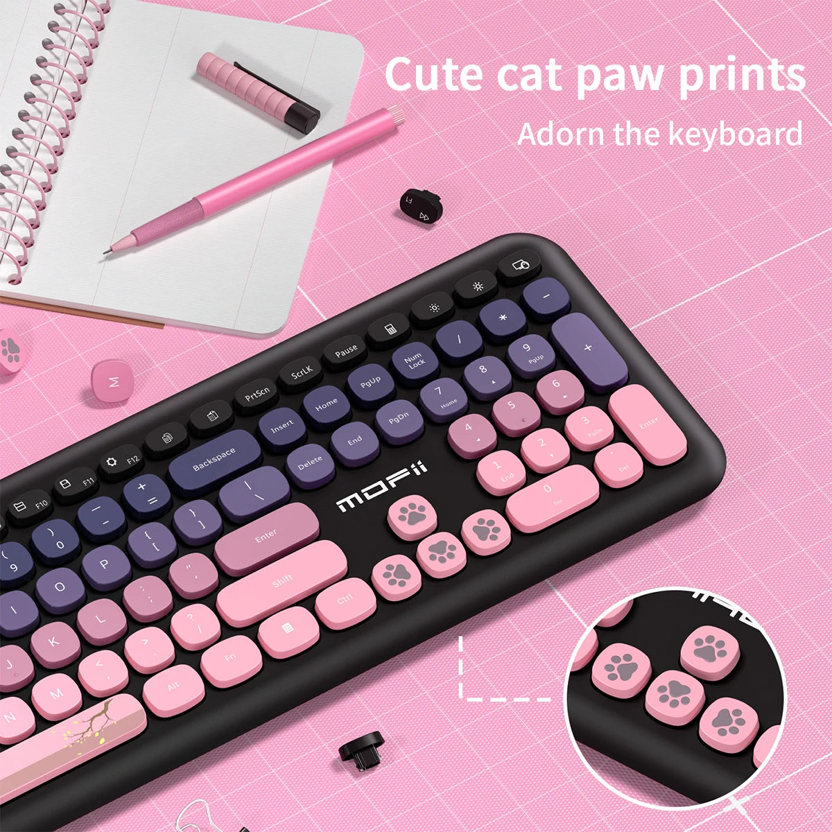 MOFii Wireless Connection Mixed Color Keycaps Thin Ergonomic 666 Wireless Keyboard and Mouse Set