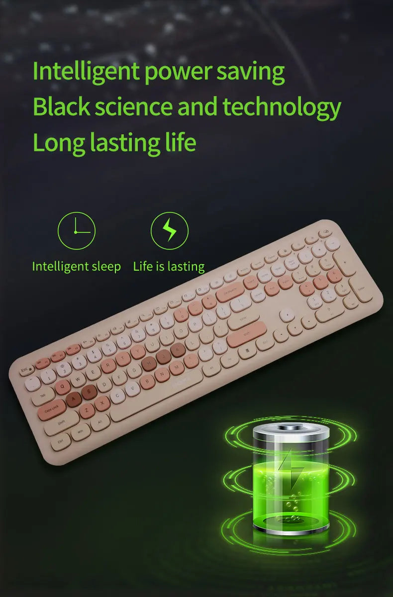 MOFii Wireless Connection Mixed Color Keycaps Thin Ergonomic 666 Wireless Keyboard and Mouse Set