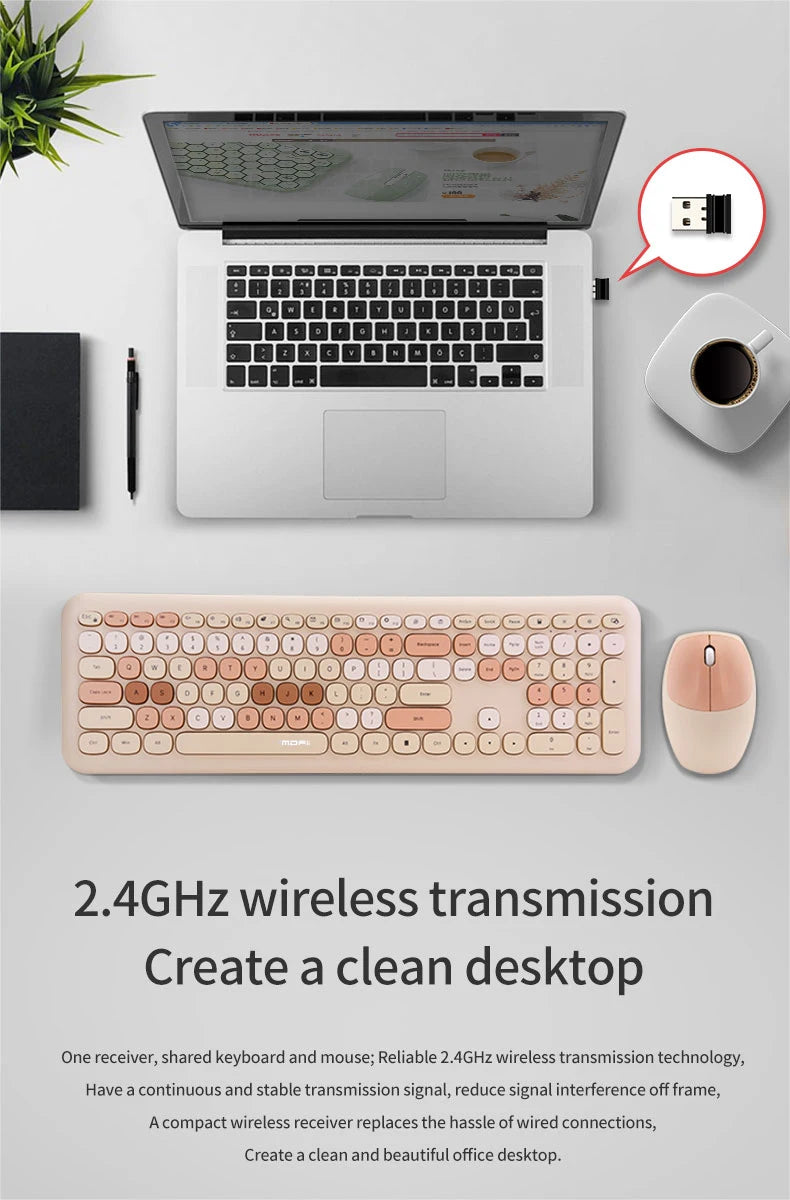 MOFii Wireless Connection Mixed Color Keycaps Thin Ergonomic 666 Wireless Keyboard and Mouse Set