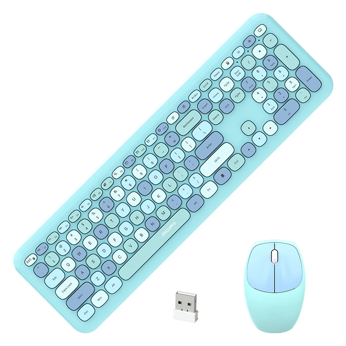 MOFii Wireless Connection Mixed Color Keycaps Thin Ergonomic 666 Wireless Keyboard and Mouse Set