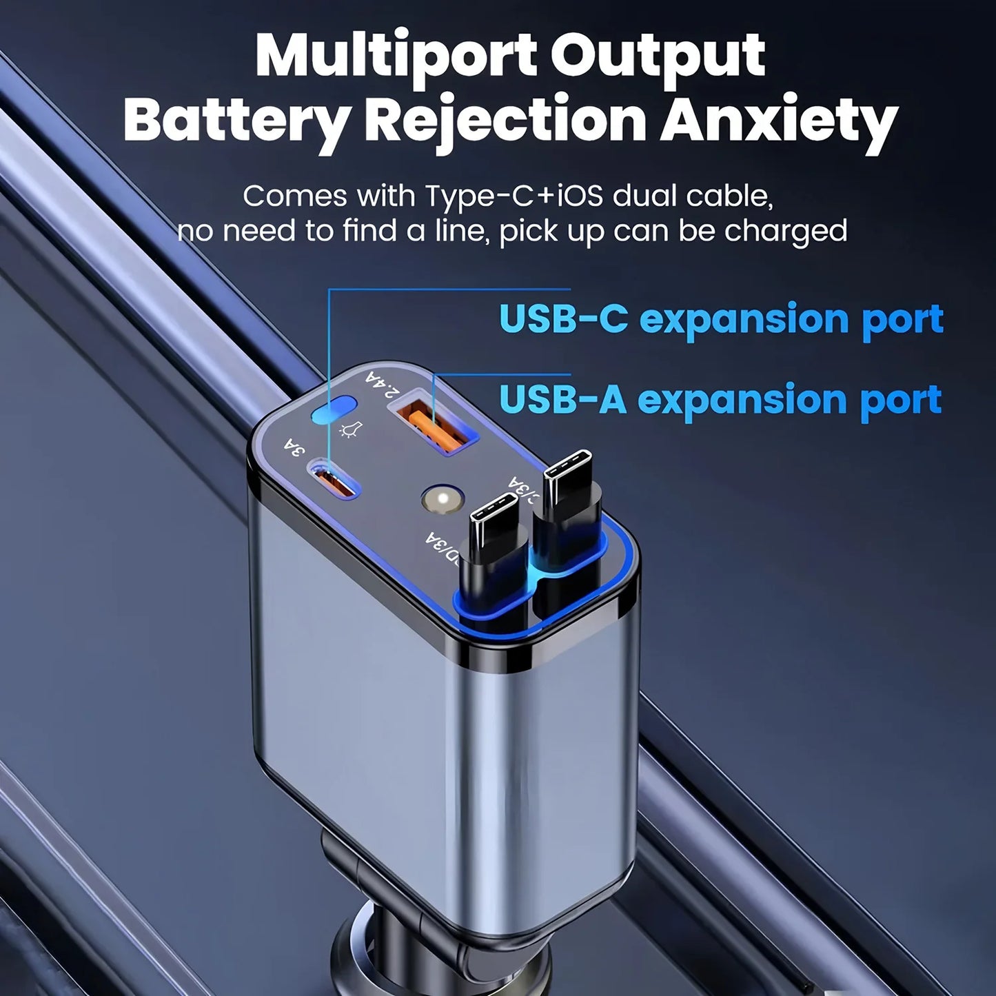 240W Car Charger With cable 4 Ports Fast Charge PD QC3.0 USB C Car Phone Charger Type C Adapter in Car For iphone Huawei Xiaomi