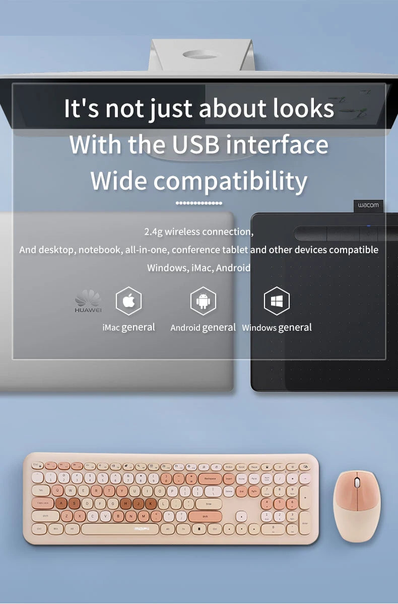 MOFii Wireless Connection Mixed Color Keycaps Thin Ergonomic 666 Wireless Keyboard and Mouse Set