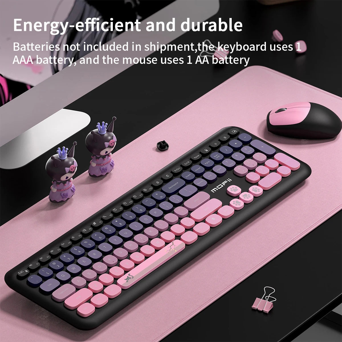 MOFii Wireless Connection Mixed Color Keycaps Thin Ergonomic 666 Wireless Keyboard and Mouse Set
