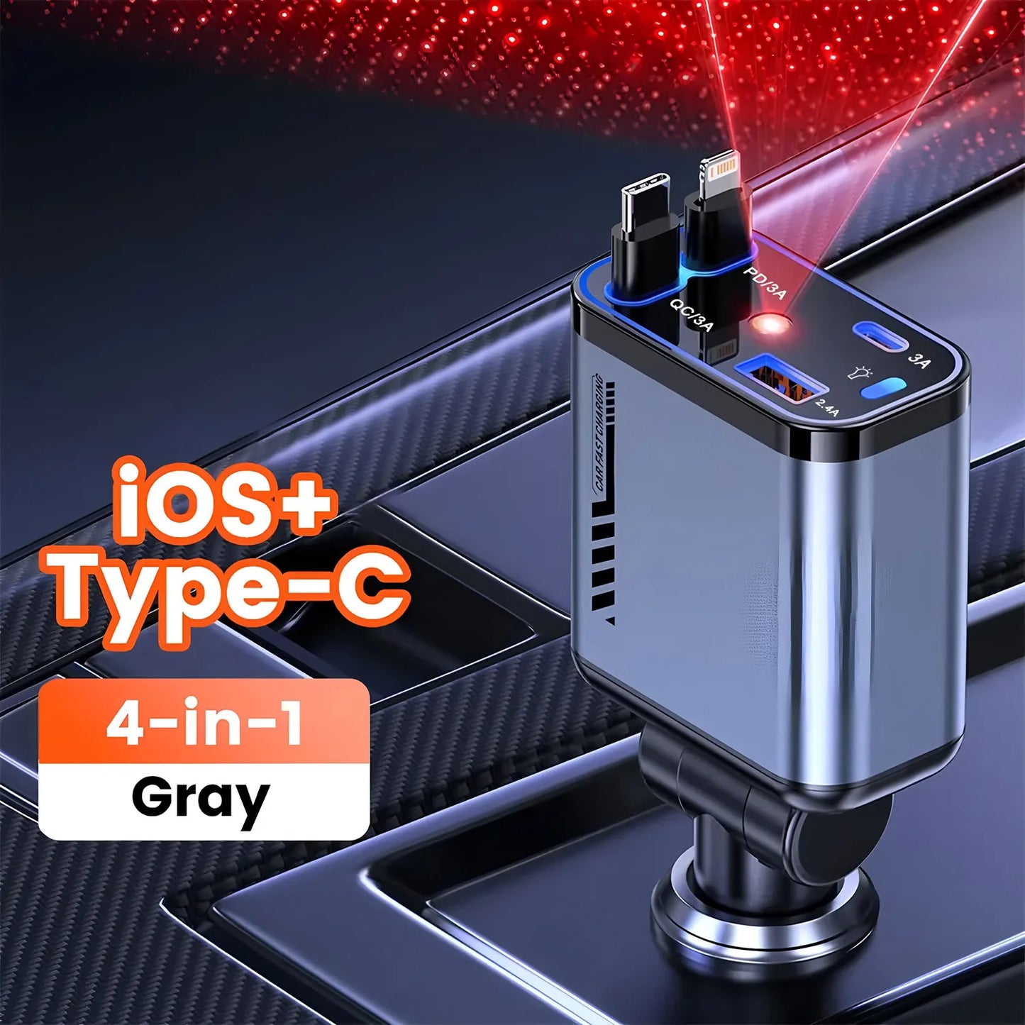 240W Car Charger With cable 4 Ports Fast Charge PD QC3.0 USB C Car Phone Charger Type C Adapter in Car For iphone Huawei Xiaomi