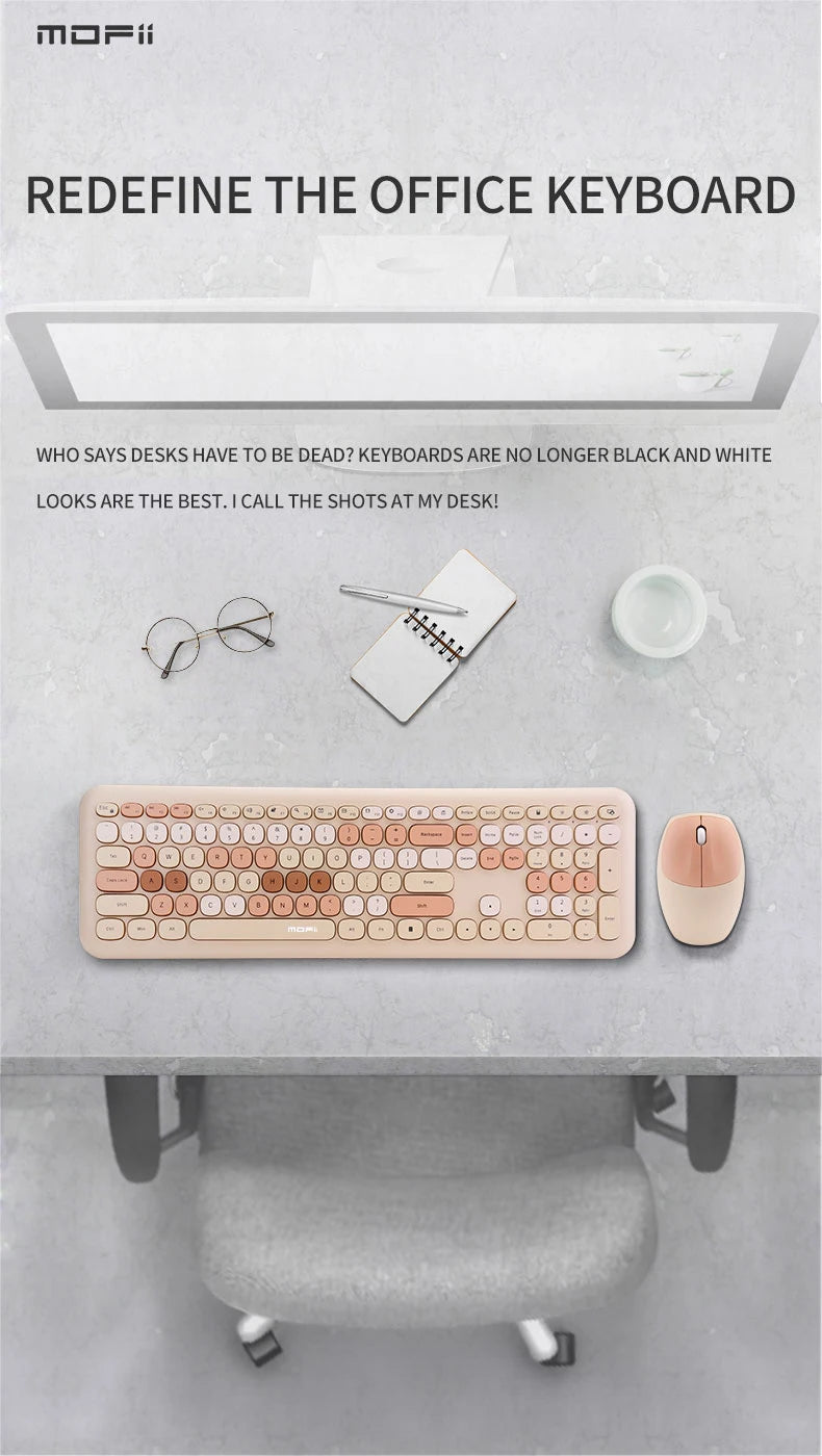 MOFii Wireless Connection Mixed Color Keycaps Thin Ergonomic 666 Wireless Keyboard and Mouse Set