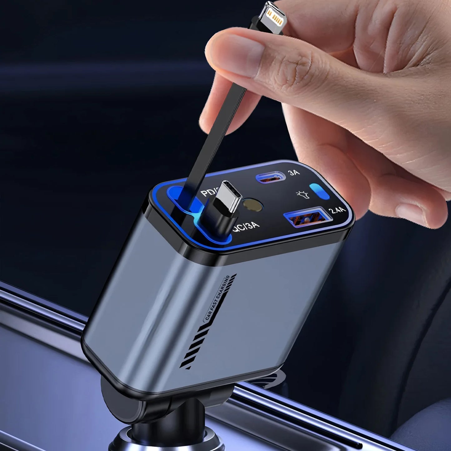 240W Car Charger With cable 4 Ports Fast Charge PD QC3.0 USB C Car Phone Charger Type C Adapter in Car For iphone Huawei Xiaomi