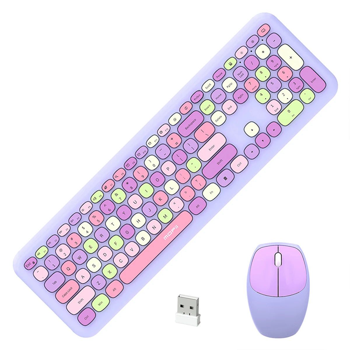 MOFii Wireless Connection Mixed Color Keycaps Thin Ergonomic 666 Wireless Keyboard and Mouse Set