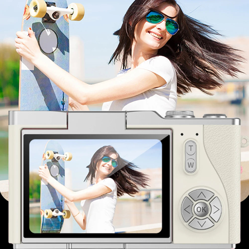 4K Digital Camera 48MP Compact Small Camera 8X Zoom Video Camcorder 180 Flip Screen Video Recorder for Teens Adult Beginner